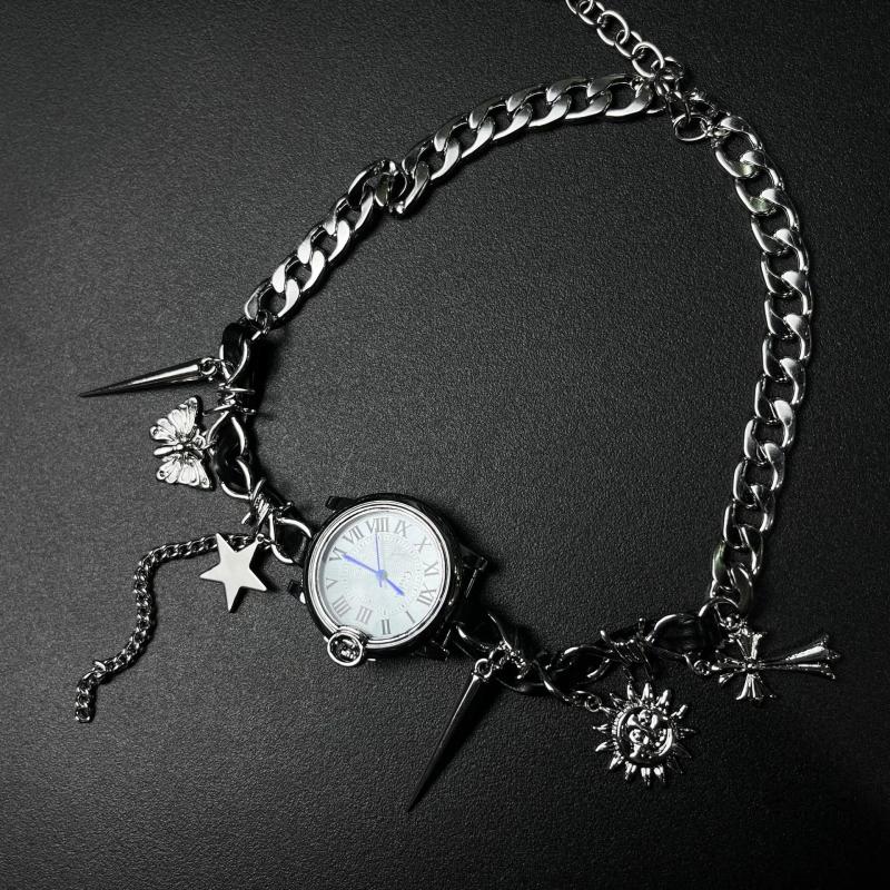 Y2K Niche Leather Watch Pendant Stainless Steel Choker