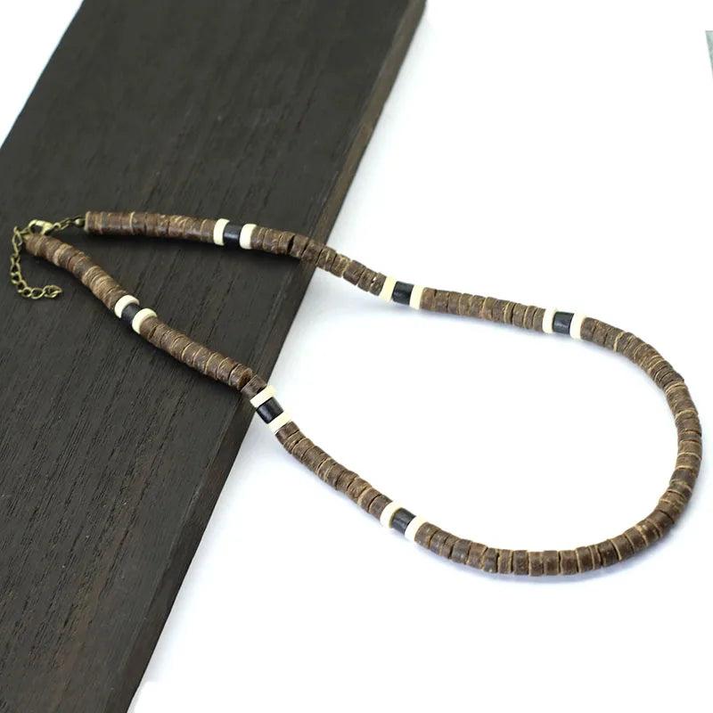 Wooden Choker Collar Necklace for Men with Natural Stone - Boyfriend Gift
