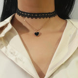Sexy Gothic Lace Necklace Double Heart Bone Chain Pendant