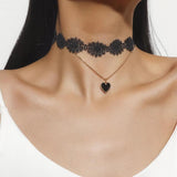 Sexy Gothic Lace Necklace Double Heart Bone Chain Pendant