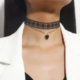 Sexy Gothic Lace Necklace Double Heart Bone Chain Pendant