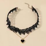 Sexy Gothic Lace Necklace Double Heart Bone Chain Pendant