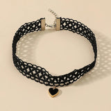 Sexy Gothic Lace Necklace Double Heart Bone Chain Pendant