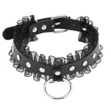 Leather Choker Necklace Goth Lace Collar