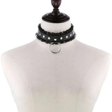 Leather Choker Necklace Goth Lace Collar