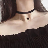 Burgundy Heart Choker Double Chain Love Necklace