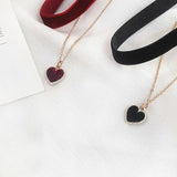 Burgundy Heart Choker Double Chain Love Necklace