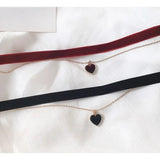 Burgundy Heart Choker Double Chain Love Necklace