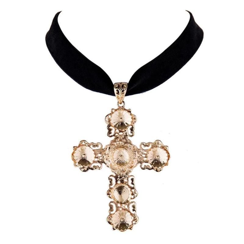 Gothic Cross Pendant Choker Necklace Velvet