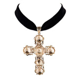 Gothic Cross Pendant Choker Necklace Velvet