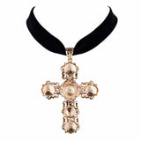 Gothic Cross Pendant Choker Necklace Velvet