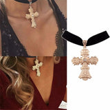 Gothic Cross Pendant Choker Necklace Velvet