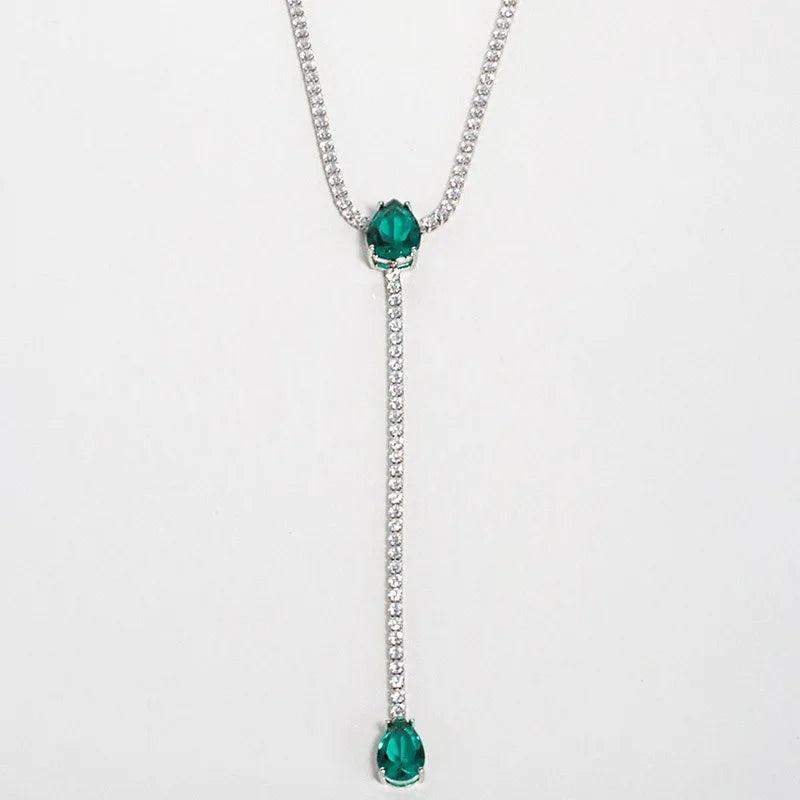 Stonefans Green Crystal Y Necklace Rhinestone Choker Water Drop