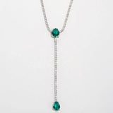 Stonefans Green Crystal Y Necklace Rhinestone Choker Water Drop
