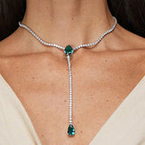 Stonefans Green Crystal Y Necklace Rhinestone Choker Water Drop