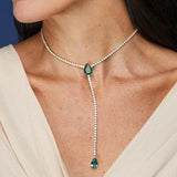 Stonefans Green Crystal Y Necklace Rhinestone Choker Water Drop