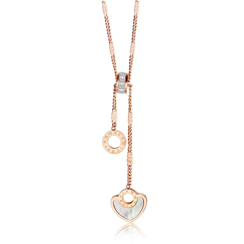 Roman Numeral Circle & Heart Steel Wedding Necklace