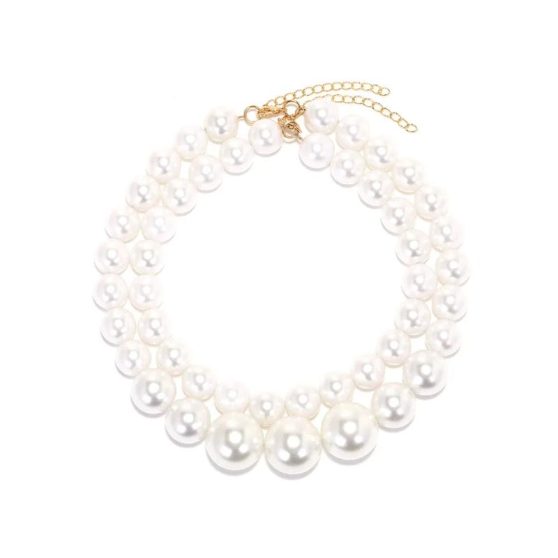Exaggerated Double Pearl Choker Necklace