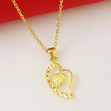 24K Leaf Pendant Cross Chain Necklace Wedding Jewelry