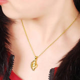 24K Leaf Pendant Cross Chain Necklace Wedding Jewelry