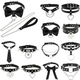 Punk Lace Leather Choker Necklace for Women Men
