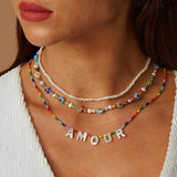 Boho Shell AMOUR Necklace with Pearl Pendant Choker