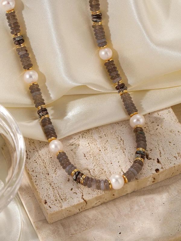 Freshwater Pearl Beaded Necklace Agat Women Girls Party Jewelry