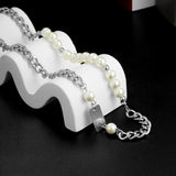 Men's Pearl Beads Short Choker Necklace Asymmetrical Thick Chain