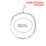 Men's Pearl Beads Short Choker Necklace Asymmetrical Thick Chain