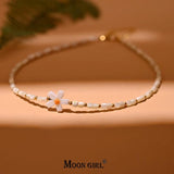 Shell Flower Choker Necklace Mother of Pearl Beads Tarnish Jewelry for Women