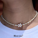 Shell Flower Choker Necklace Mother of Pearl Beads Tarnish Jewelry for Women