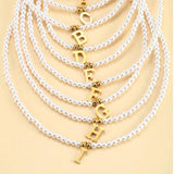 Stainless Steel Initial Pendant Necklace Pearls Bead Choker