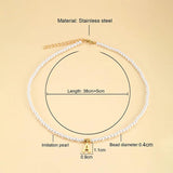 Stainless Steel Initial Pendant Necklace Pearls Bead Choker