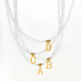 Stainless Steel Initial Pendant Necklace Pearls Bead Choker