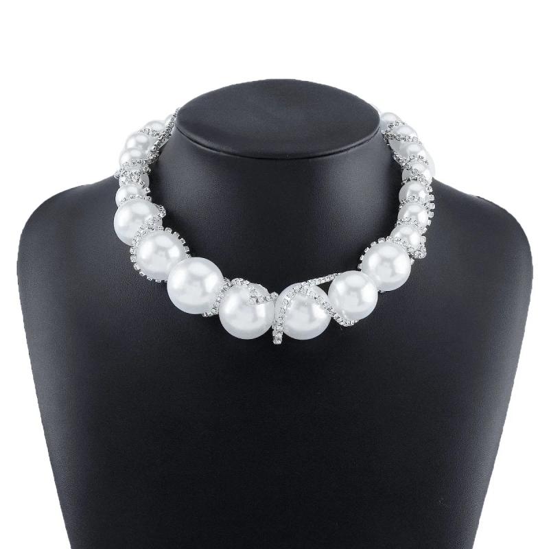 Baroque Pearl Crystal Chain Choker Necklace