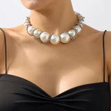 Baroque Pearl Crystal Chain Choker Necklace