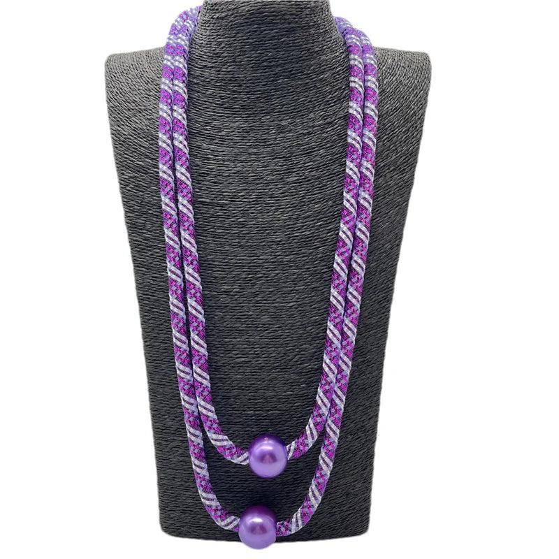 Purple Mesh Necklaces Big Sweater Chain Women Boho Pearl Pendant Necklace