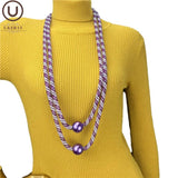 Purple Mesh Necklaces Big Sweater Chain Women Boho Pearl Pendant Necklace