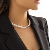 Pearl Beaded Collar Necklace Punk Silver CCB Bead Chain
