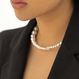 Pearl Beaded Collar Necklace Punk Silver CCB Bead Chain