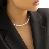 Pearl Beaded Collar Necklace Punk Silver CCB Bead Chain