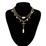 Kpop Pearl Metal Chain Necklace Zircon Charm Choker Jewelry