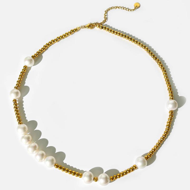 Peri'sbox Stainless Steel Beaded Pearl Choker Necklace