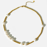 Peri'sbox Stainless Steel Beaded Pearl Choker Necklace