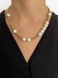 Peri'sbox Stainless Steel Beaded Pearl Choker Necklace