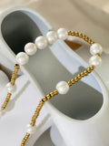 Peri'sbox Stainless Steel Beaded Pearl Choker Necklace