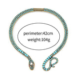 Boho Ethnic Snake Shape Choker Necklace with Inlay Stone Pearls