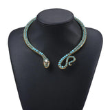 Boho Ethnic Snake Shape Choker Necklace with Inlay Stone Pearls