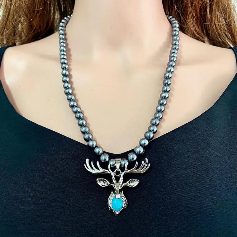 Turquoise Stone Cross Cactus Totem Pendant Necklace for Women
