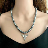 Turquoise Stone Cross Cactus Totem Pendant Necklace for Women